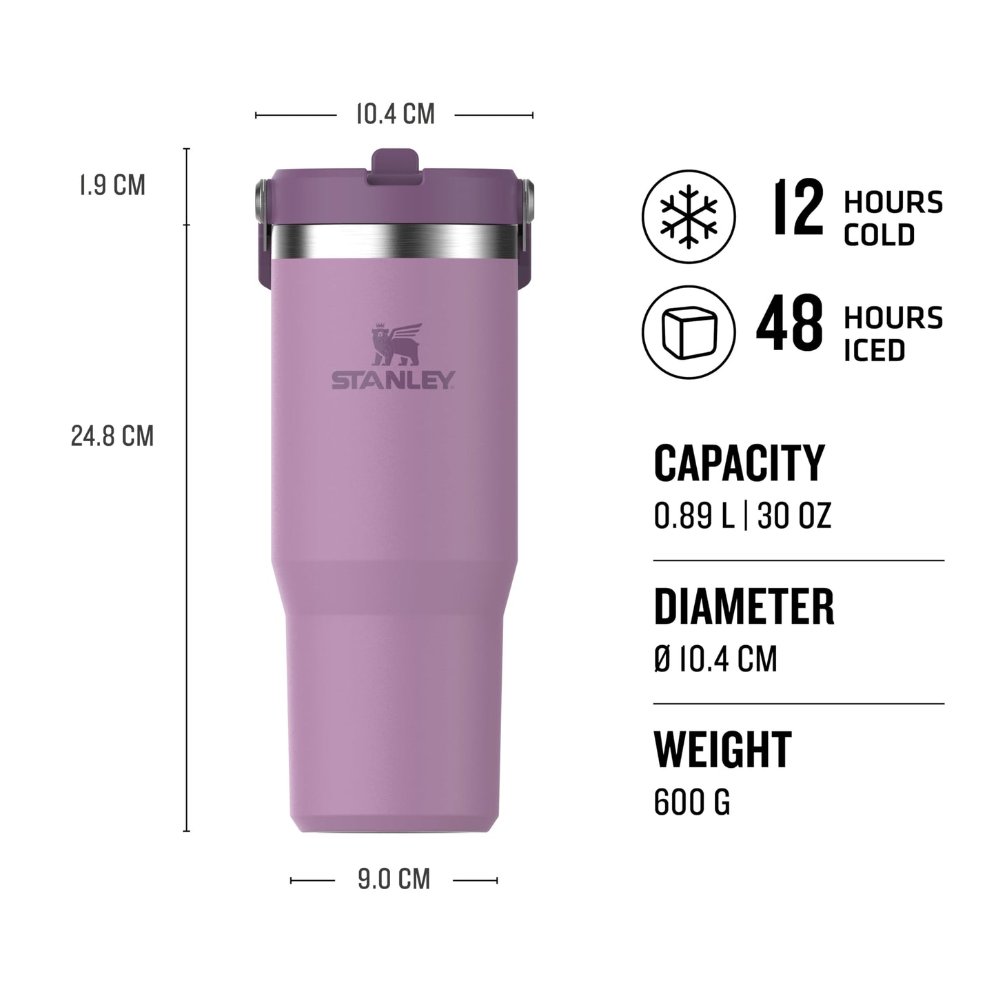 Stanley Flip Straw Tumbler 1.0 Water Bottle With Straw 0.89L - Lilac