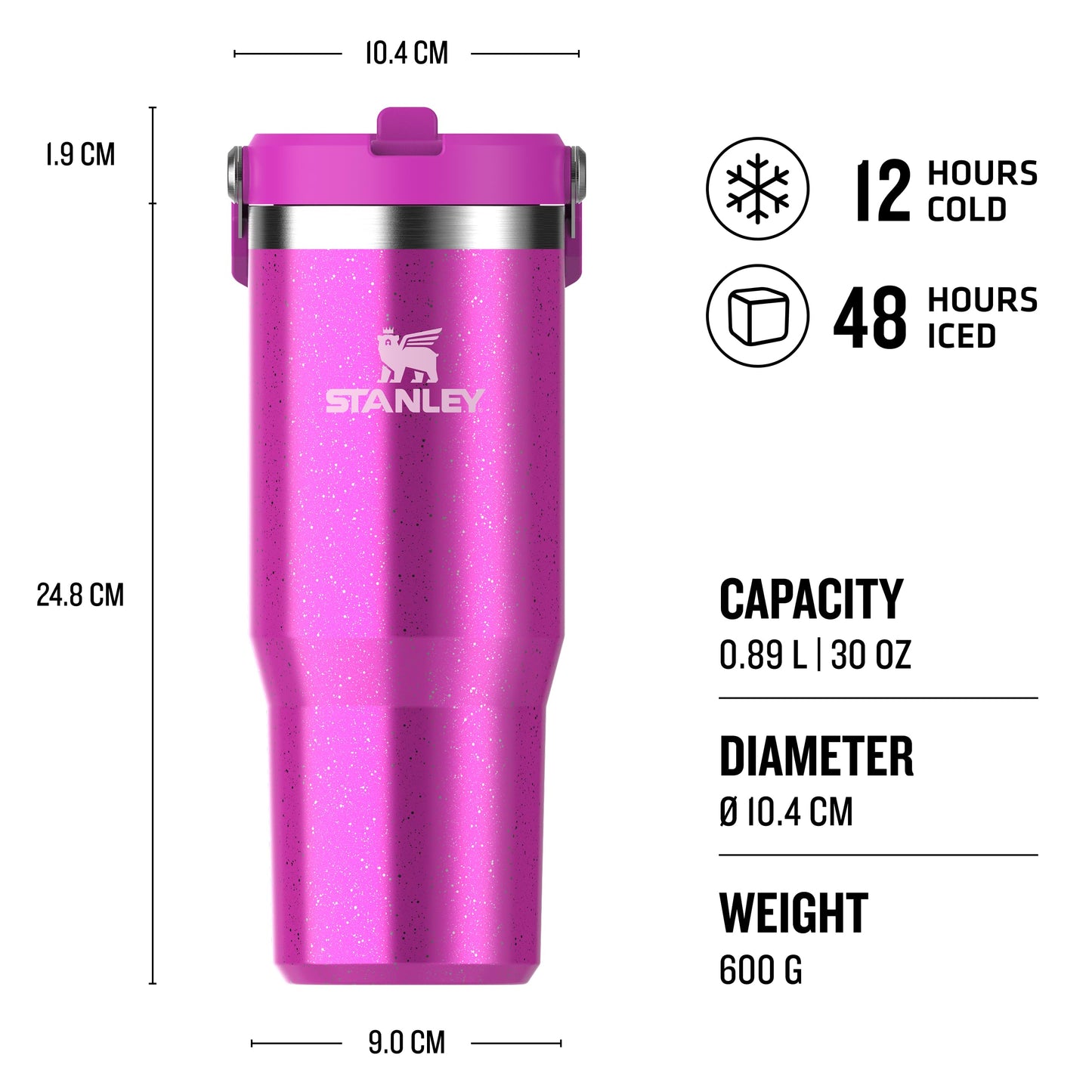 STANLEY Flip Straw Tumbler 1.0 Water Bottle with Straw 0.89L - Punch Shimmer
