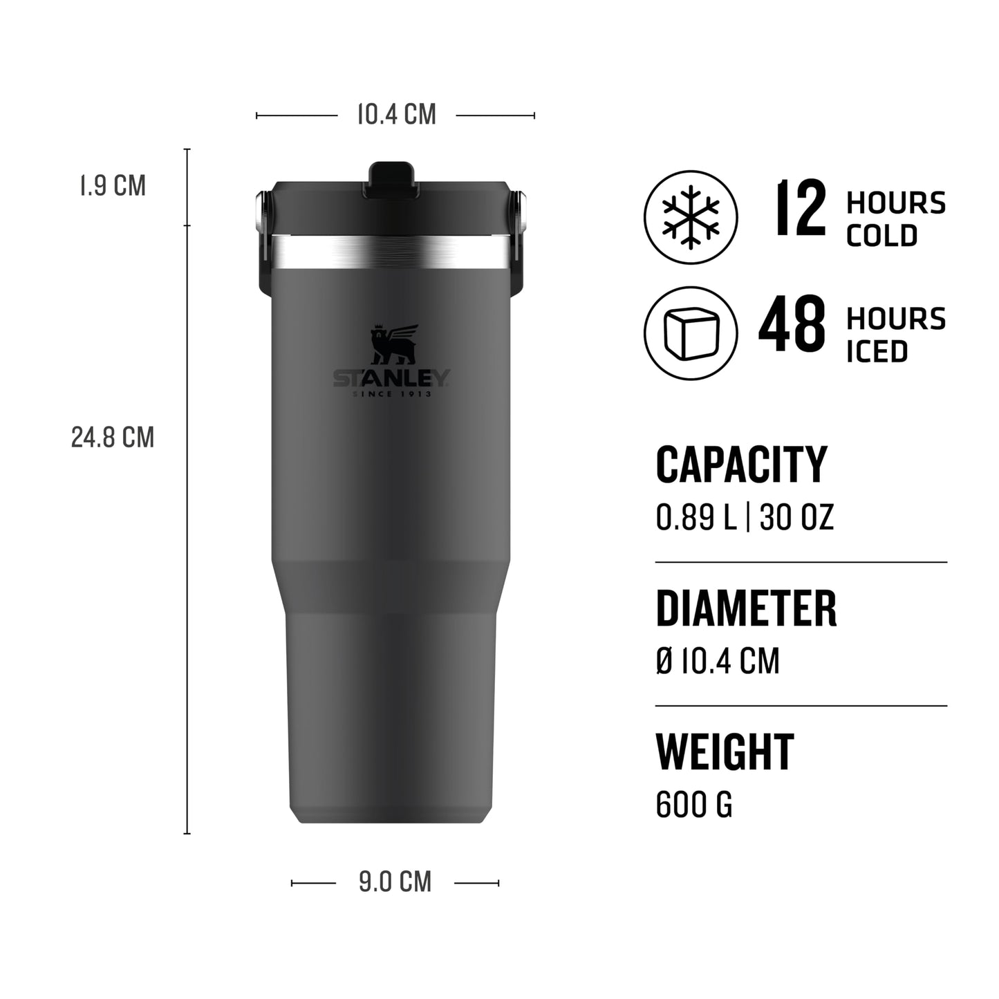 Stanley Flip Straw Tumbler 1.0 Water Bottle With Straw 0.89L - Charcoal