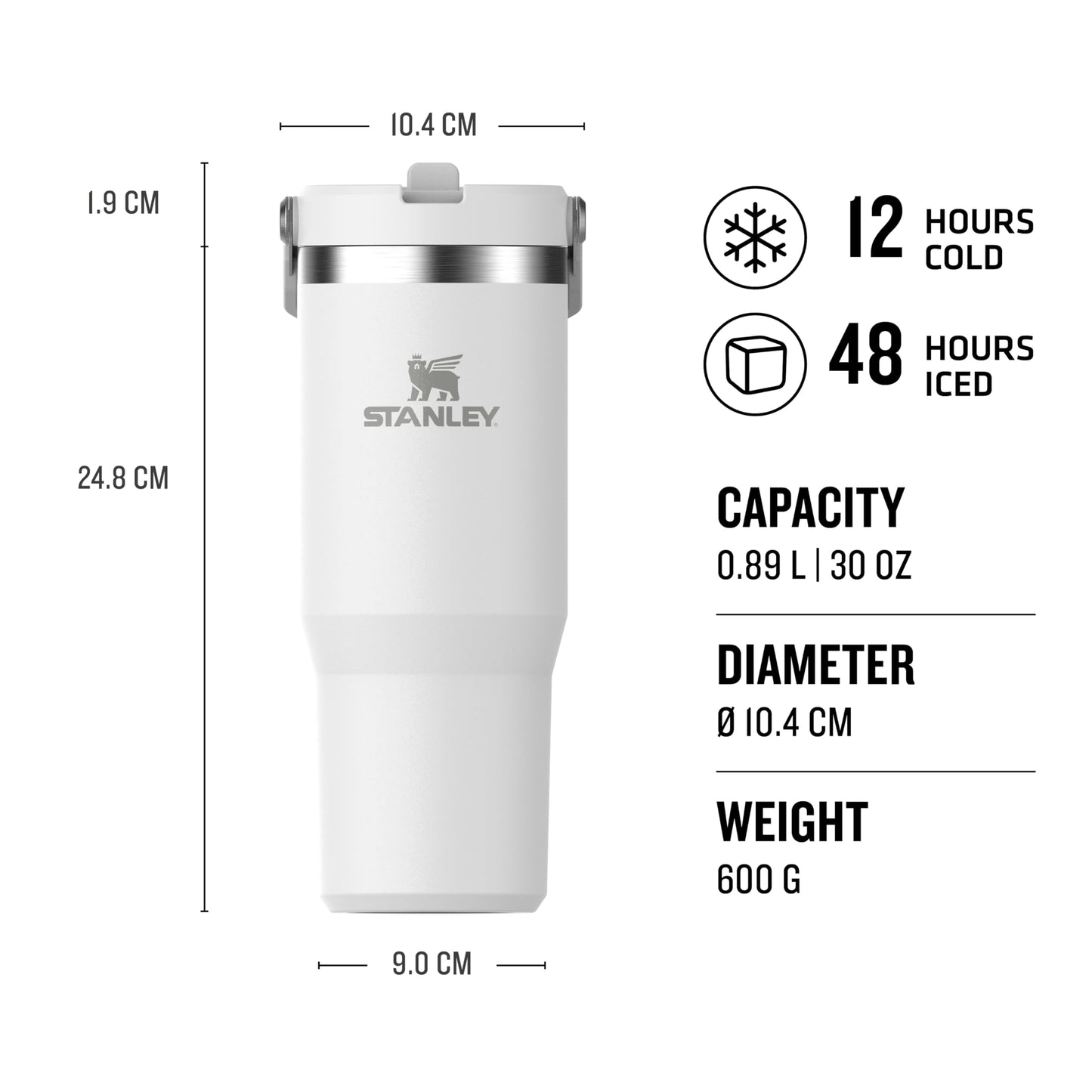 Stanley Flip Straw Tumbler 1.0 Water Bottle with Straw 0.89 L - Frost